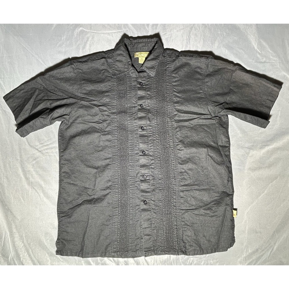 Cabana Black Guayabera Shirt Men Short Sleeve Cotton Blend Size Large
